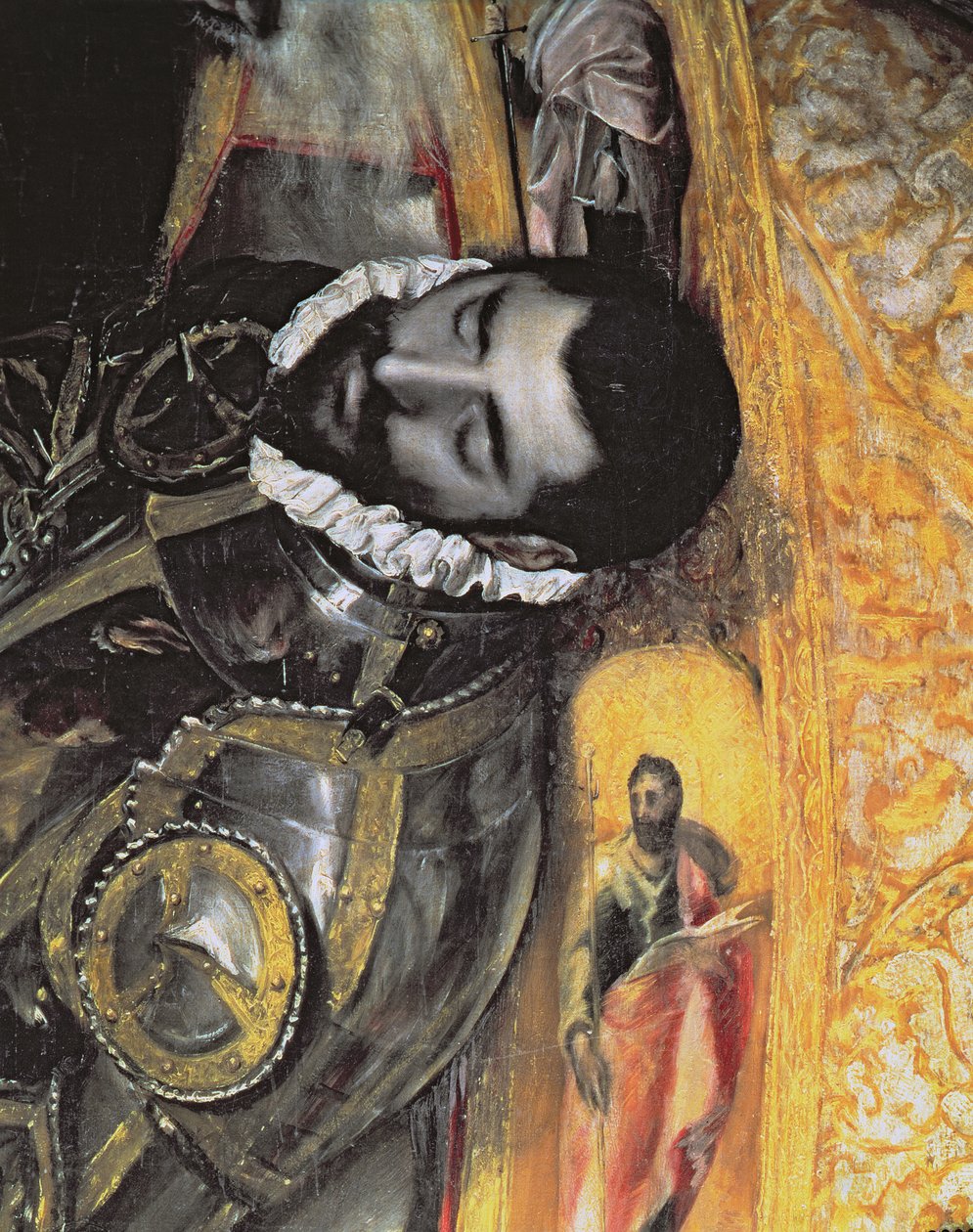 Begravningen av greve Orgaz, från en legend från 1323, detalj av greven, 1586-88 olja på duk detalj av 44240 av El Greco