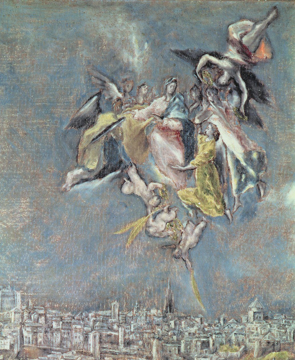 Visa och karta över staden Toledo, detalj av änglar olja på duk detalj av 124615 av El Greco
