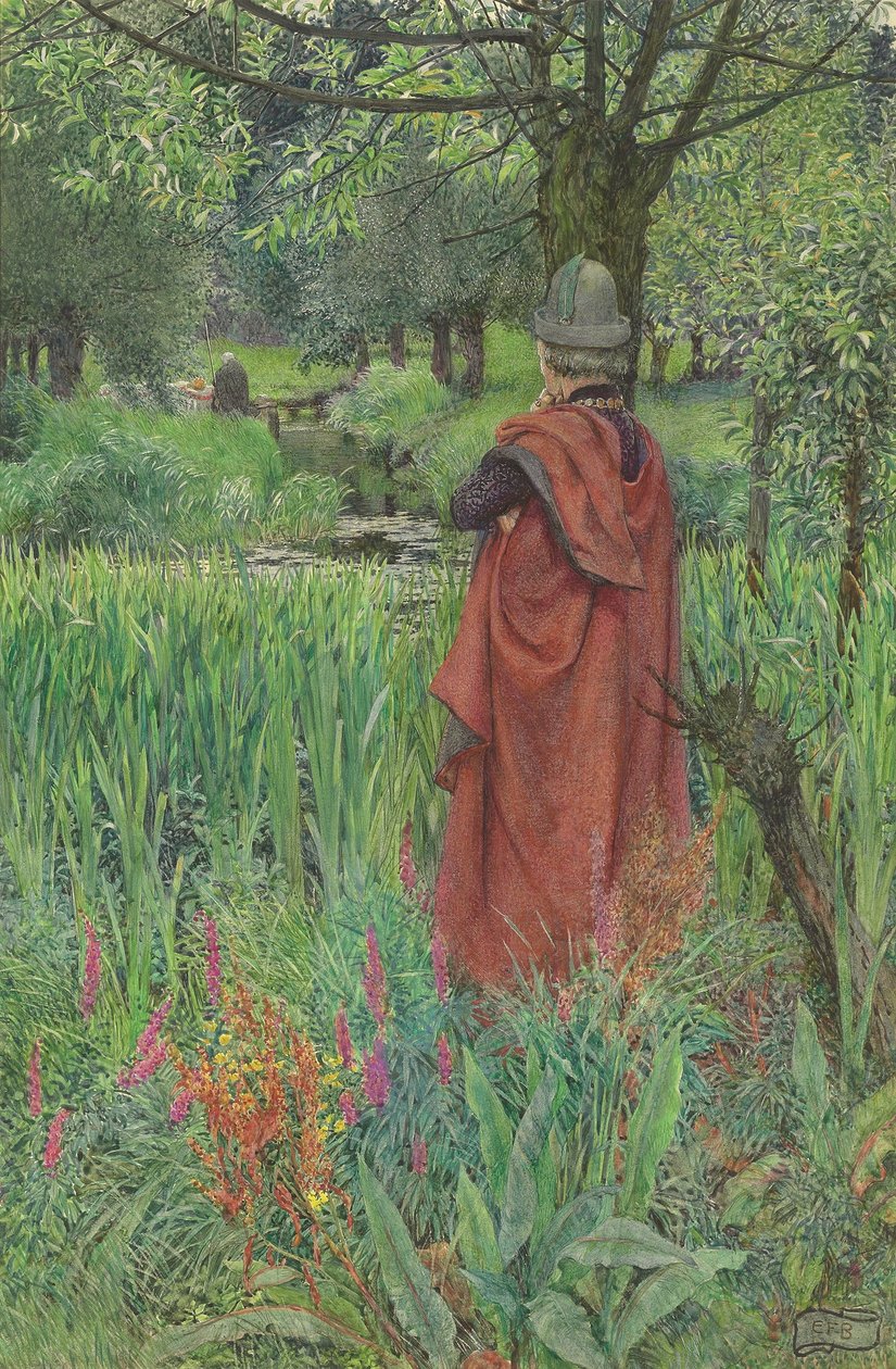 Lancelot och Elaine: Farväl, fair Lily (penna och akvarell förhöjda med kroppsfärg & skrapa ut på papper) av Eleanor Fortescue Brickdale