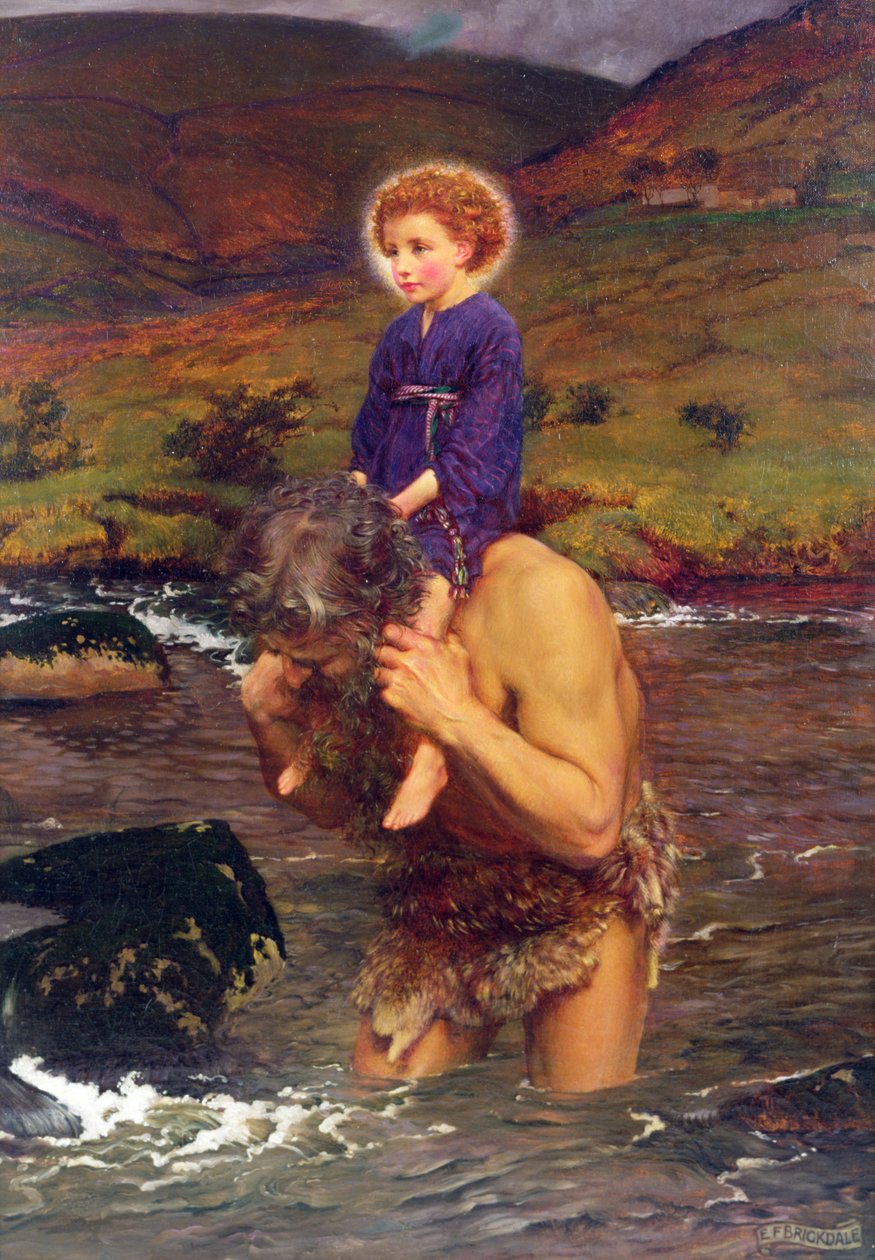 St. Christopher som bär Kristusbarnet (olja på duk) av Eleanor Fortescue Brickdale