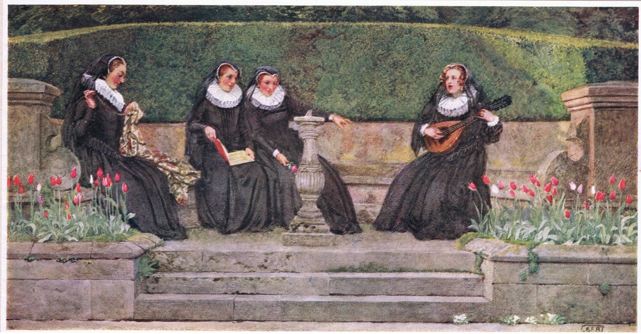 The Queens Marie: "Yestreen the Queen hade fyra Maries". (litho) av Eleanor Fortescue Brickdale