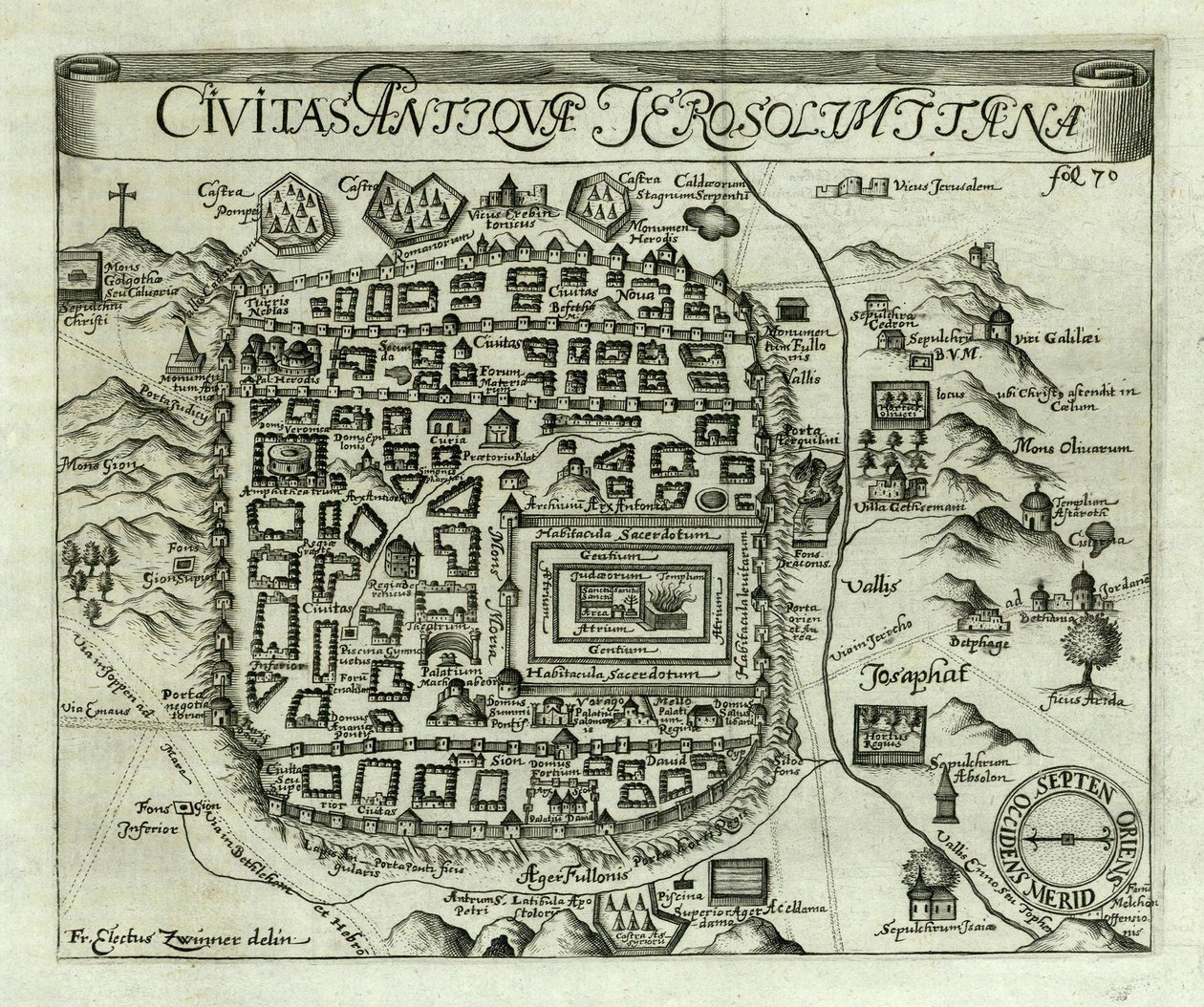 Karta över Jerusalem, 1661 av Electus Zwinner