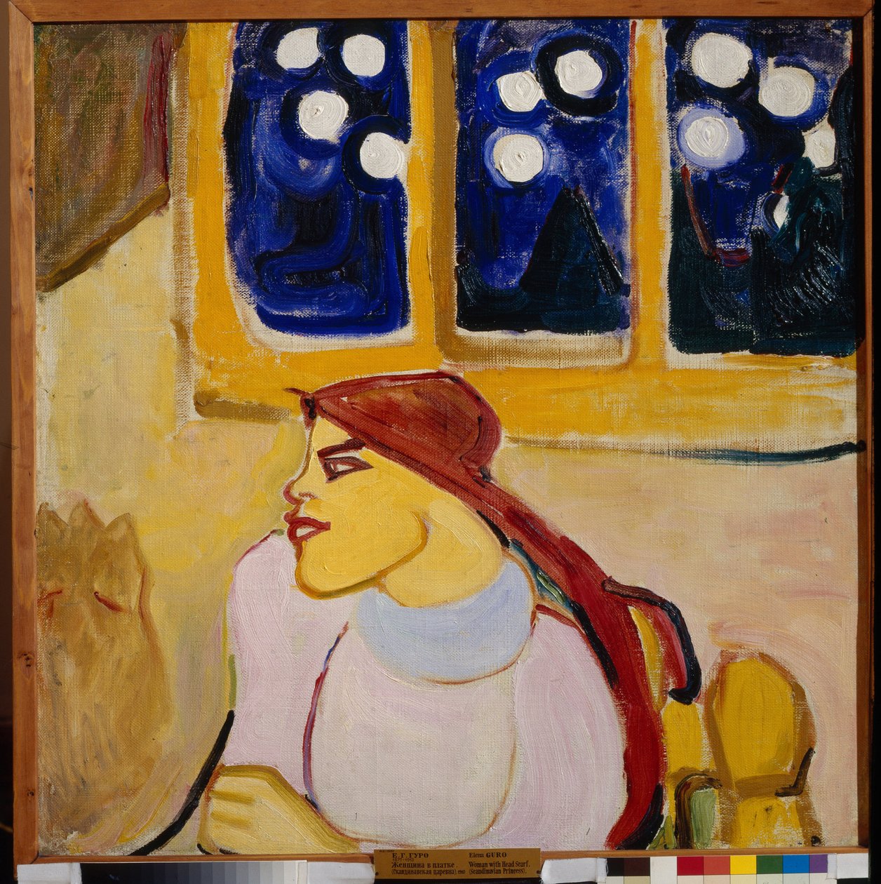Woman with a scarf - en skandinavisk prinsessa (Woman in a Kerchief (A Scandinavian Princess) - Målning av Elena (Yelena) Guro (1877-1913), olja på duk, 70x70 cm av Elena Guro