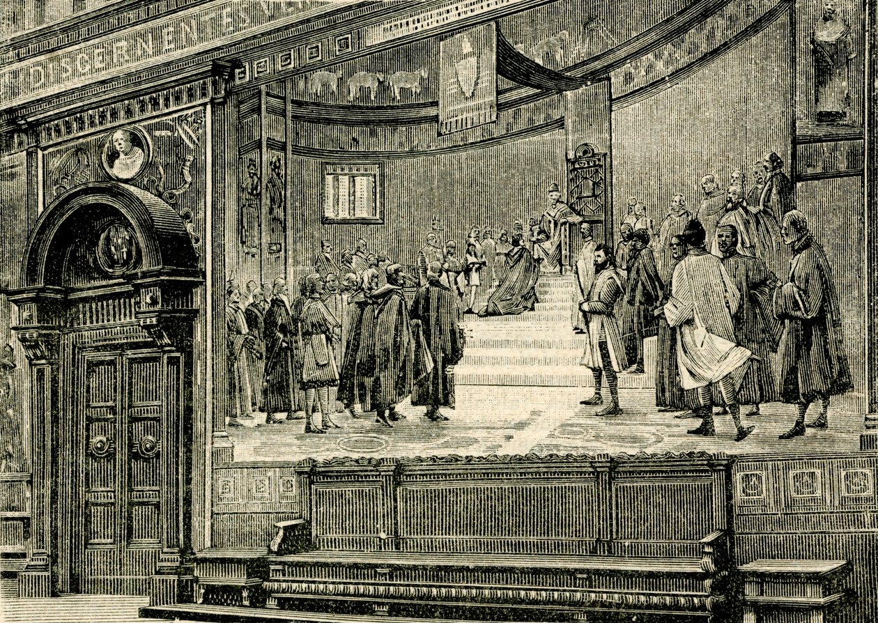 Freskerna i den stora salen i Barnabiternas palats, av Elia Bonci (1866-1953), Macerata, Marche, Italien av Elia Bonci