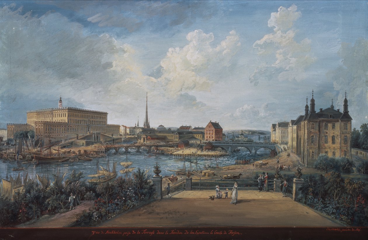Utsikt över Stockholm från Fersen-terrassen med Palace Makalos (gouache på duk) av Elias Martin