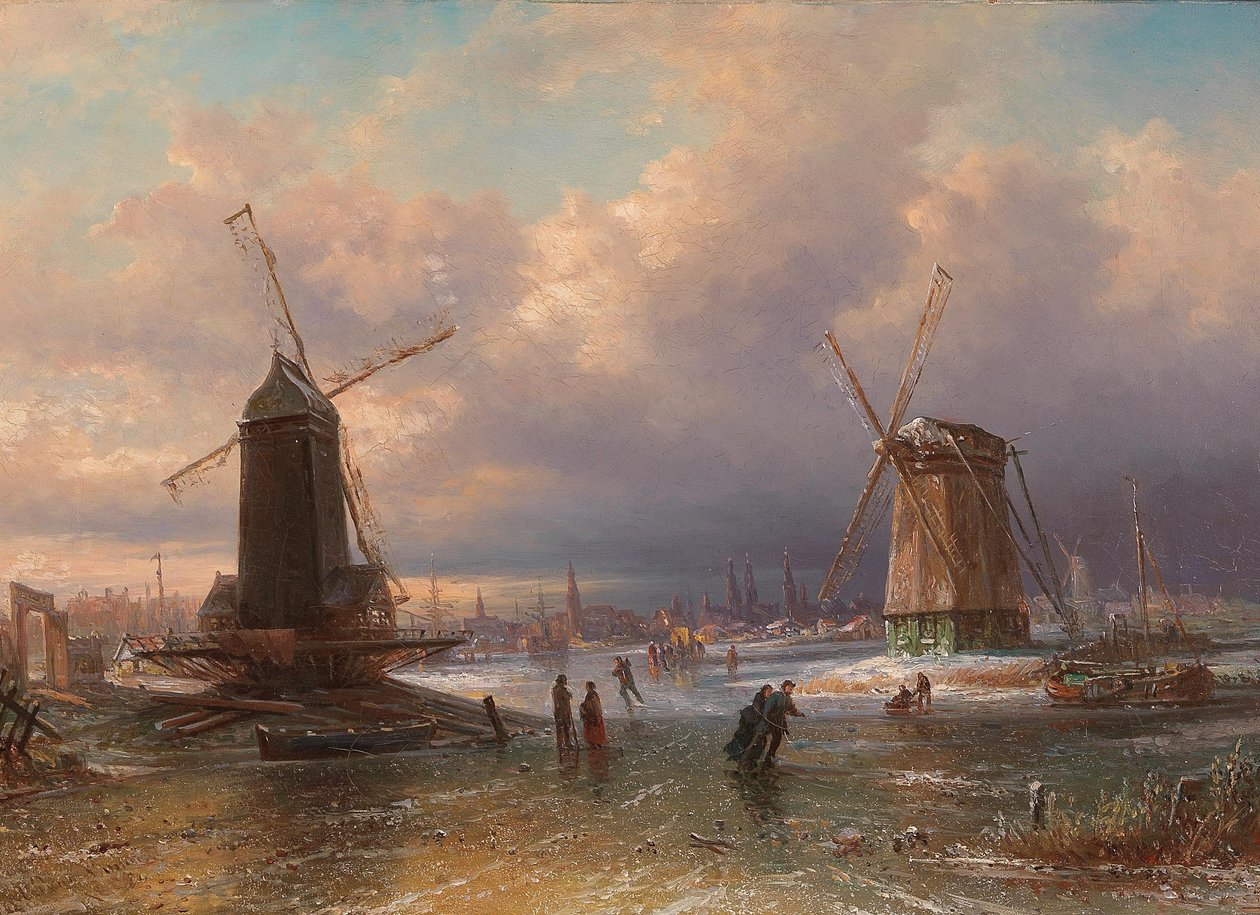 Winter Pleasures on the Ice outside a Dutch Town av Elias van Bommel