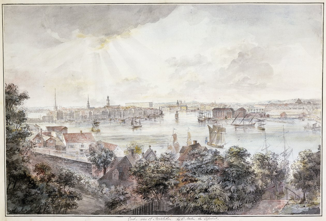 A View of Stockholm from Soder with the Royal Palace, Storkyrkan, Riddarholmskykan and Tskakykan, av Elias Martin
