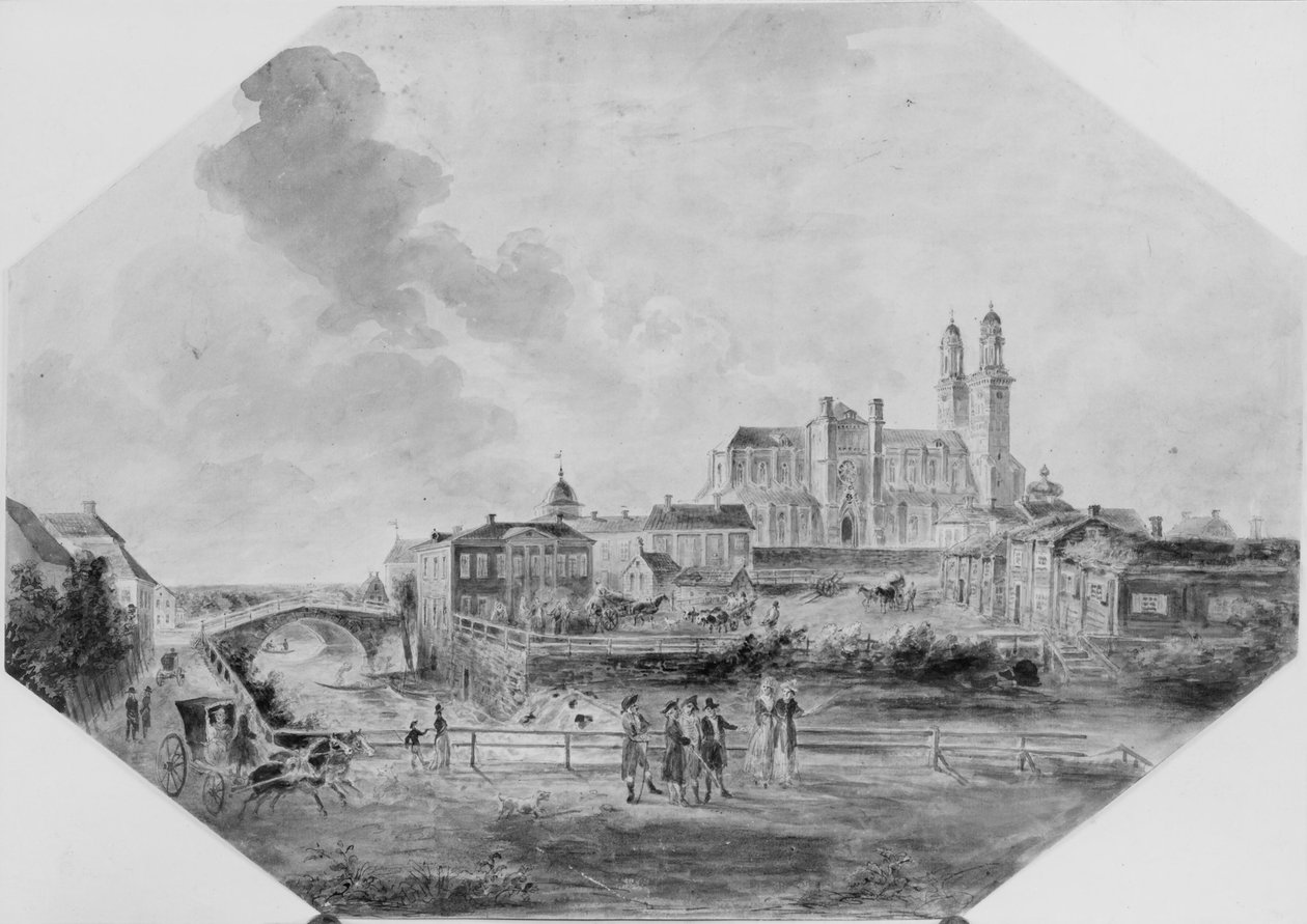 Uppsala domkyrka och vattenfallet av Elias Martin