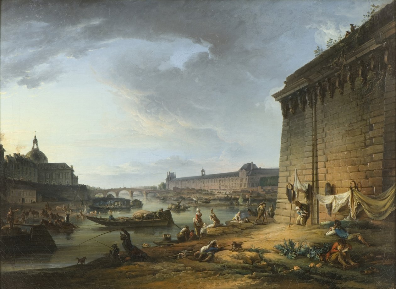 Utsikt över Paris från banvallen under Pont Neuf, 1766-68 av Elias Martin