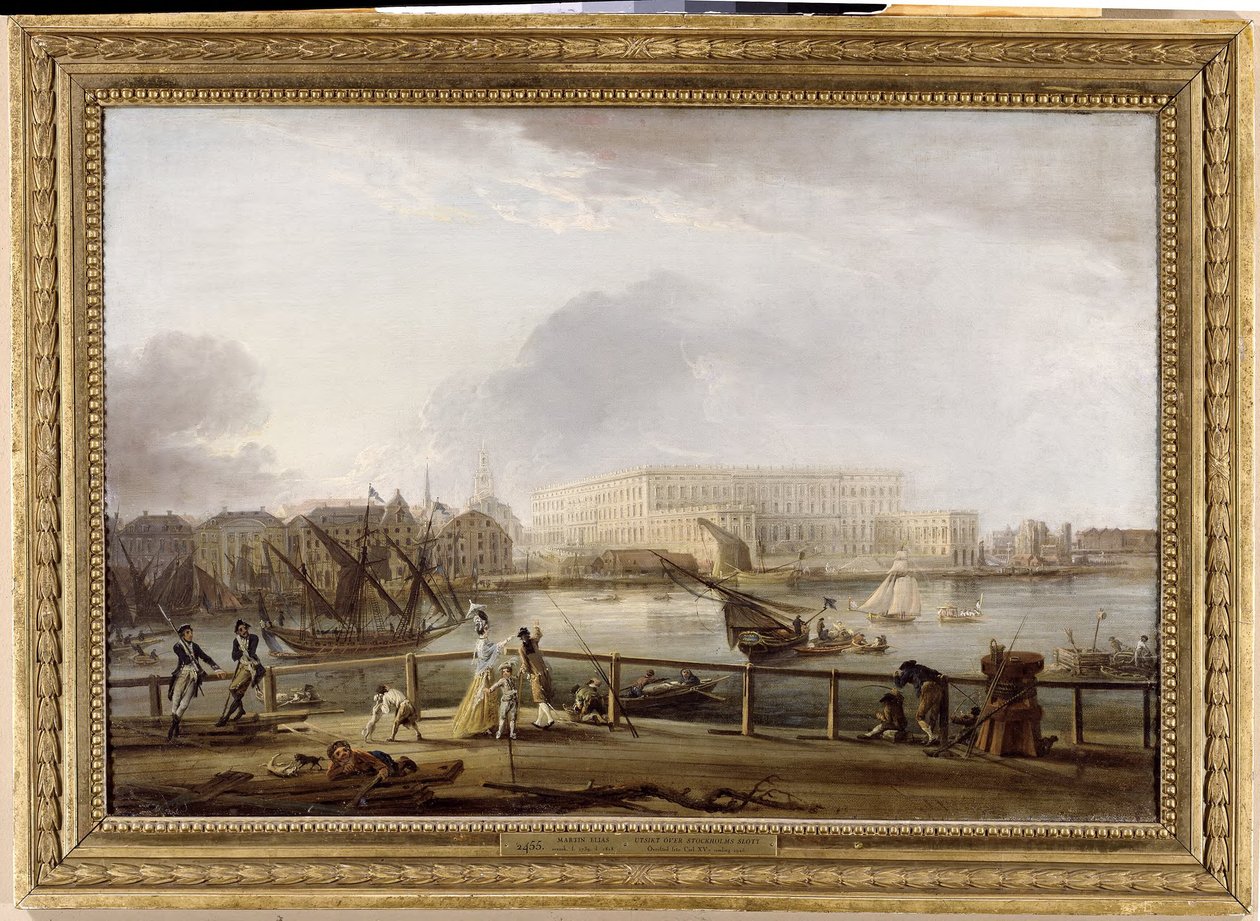 Vy över Stockholms slott från Skeppsholmsbron av Elias Martin