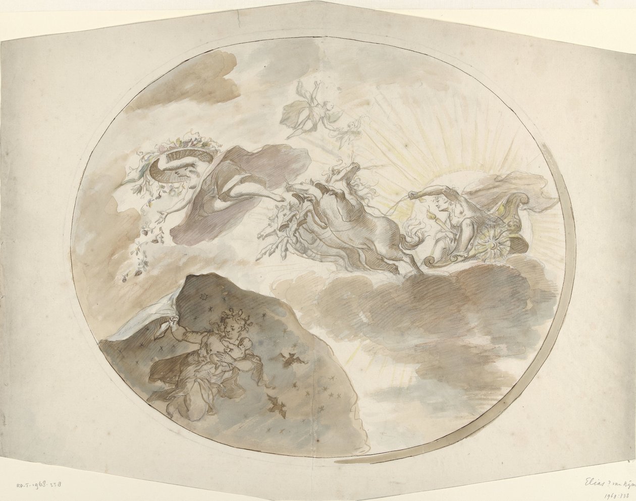 Takmålningsdesign med Aurora som jagar natten bort av Elias van Nijmegen (possibly)