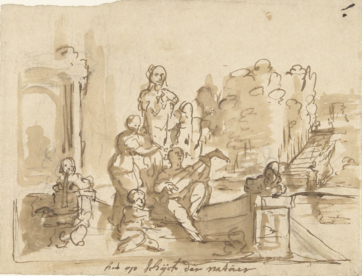 Allegori med figurer som gör musik i en trädgård av Elias van Nijmegen