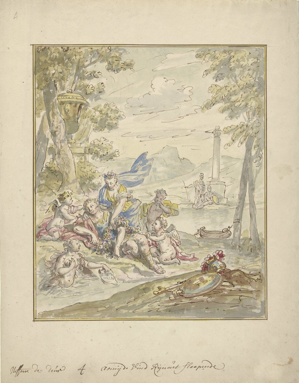 Design för en rumsmålning med Armida och Rinaldo av Elias van Nijmegen