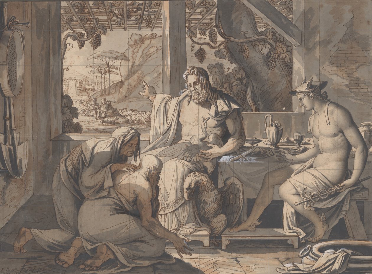 Jupiter och Merkurius uppenbarar sig för Filemon och Baucis, 1809. av Elie Honore Montagny