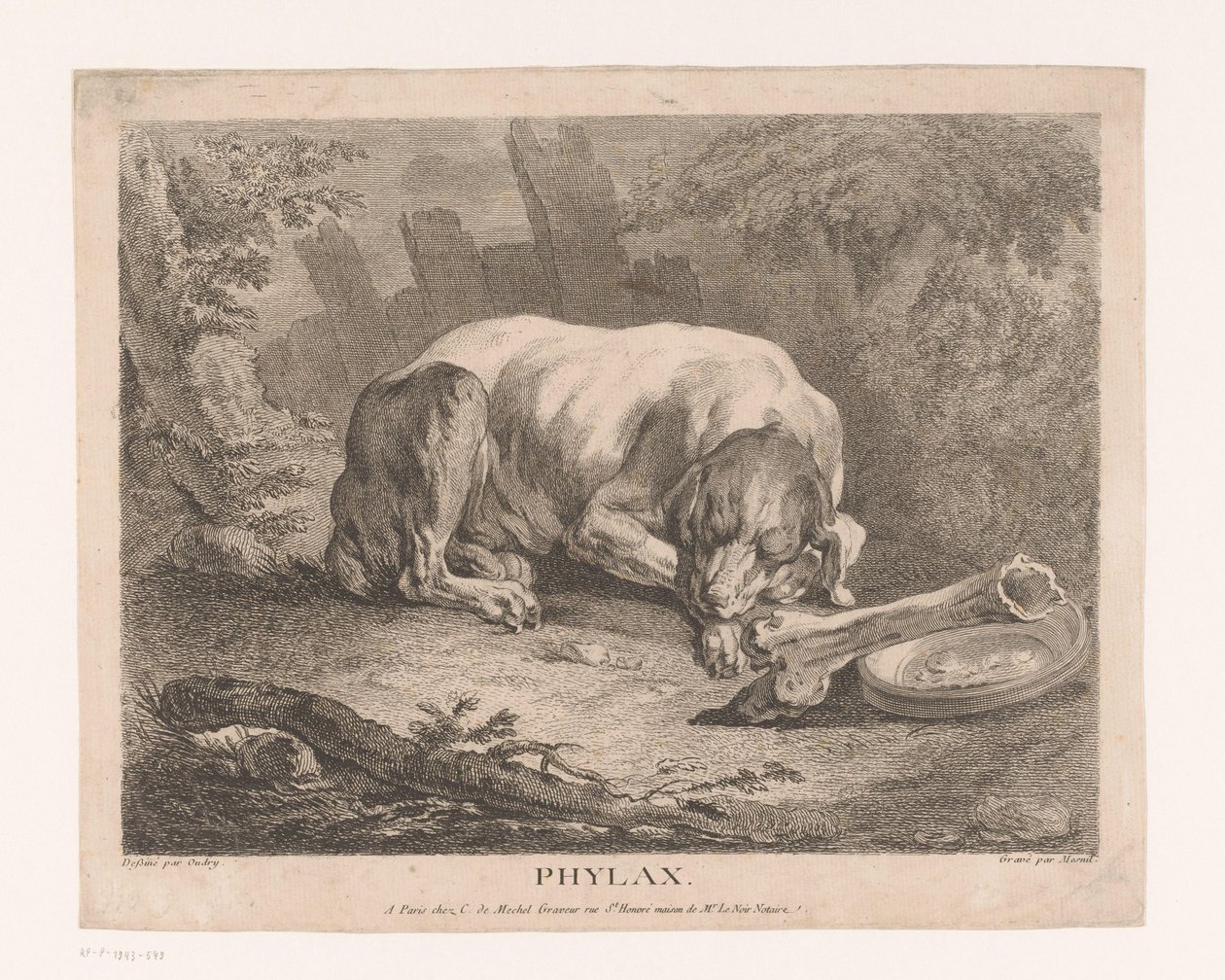 sovande hund Phylax (titel på objekt) av Élie du Mesnil