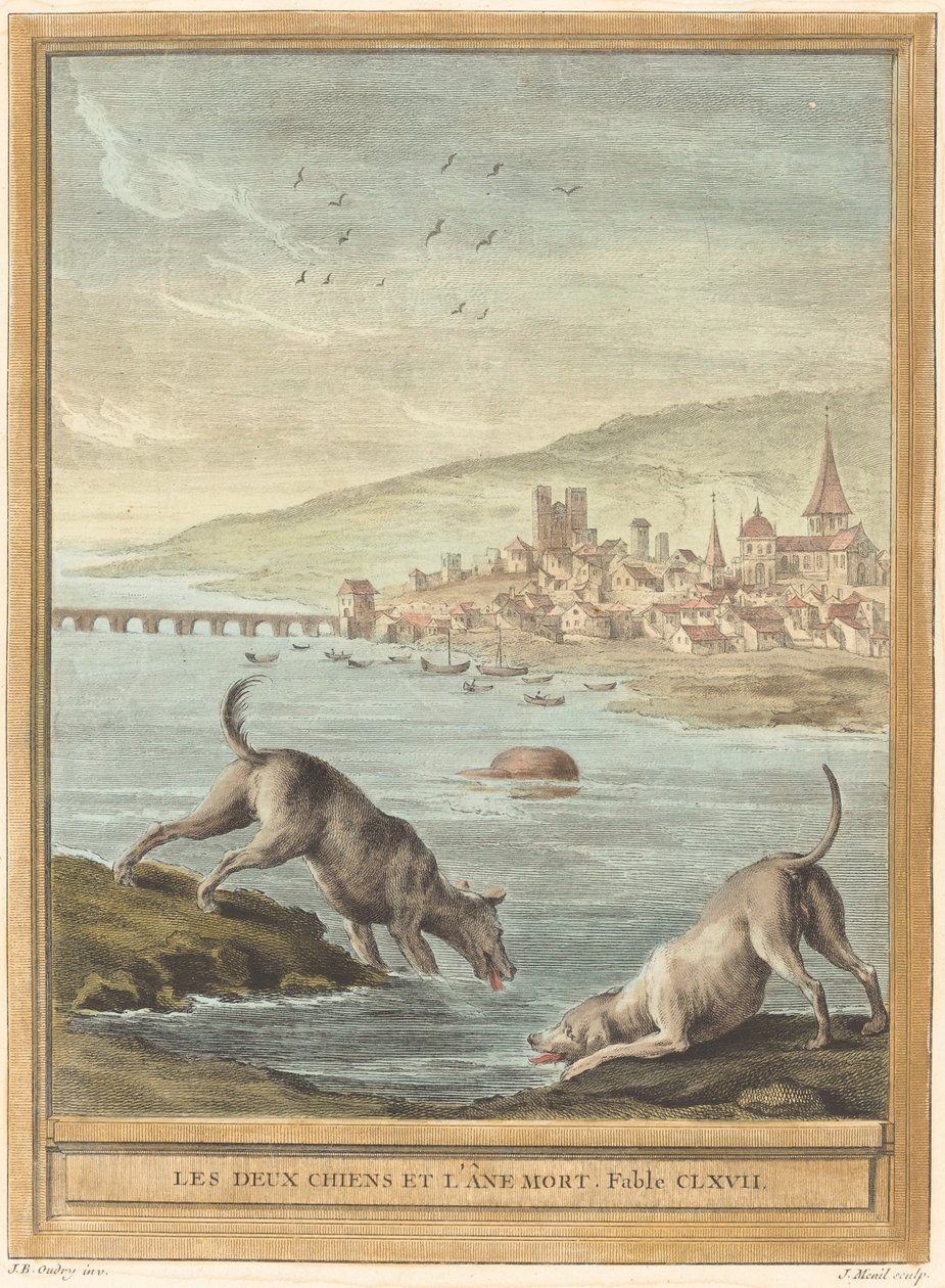 Två hundar och den döda åsnan av Elie du Mesnil after Jean Baptiste Oudry