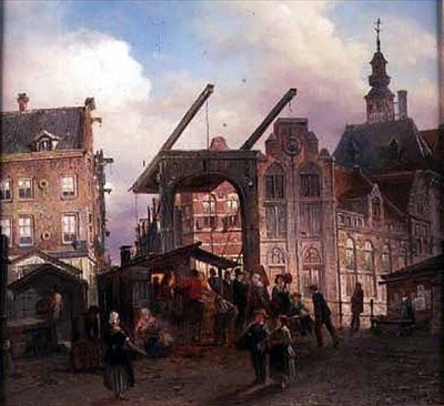 Stad och vindbrygga av Elies Pieter van Bommel