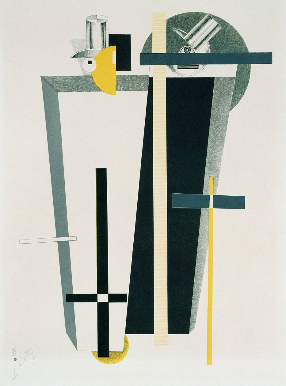 Abstrakt komposition i grått, gult och svart av Eliezer Markowich Lissitzky