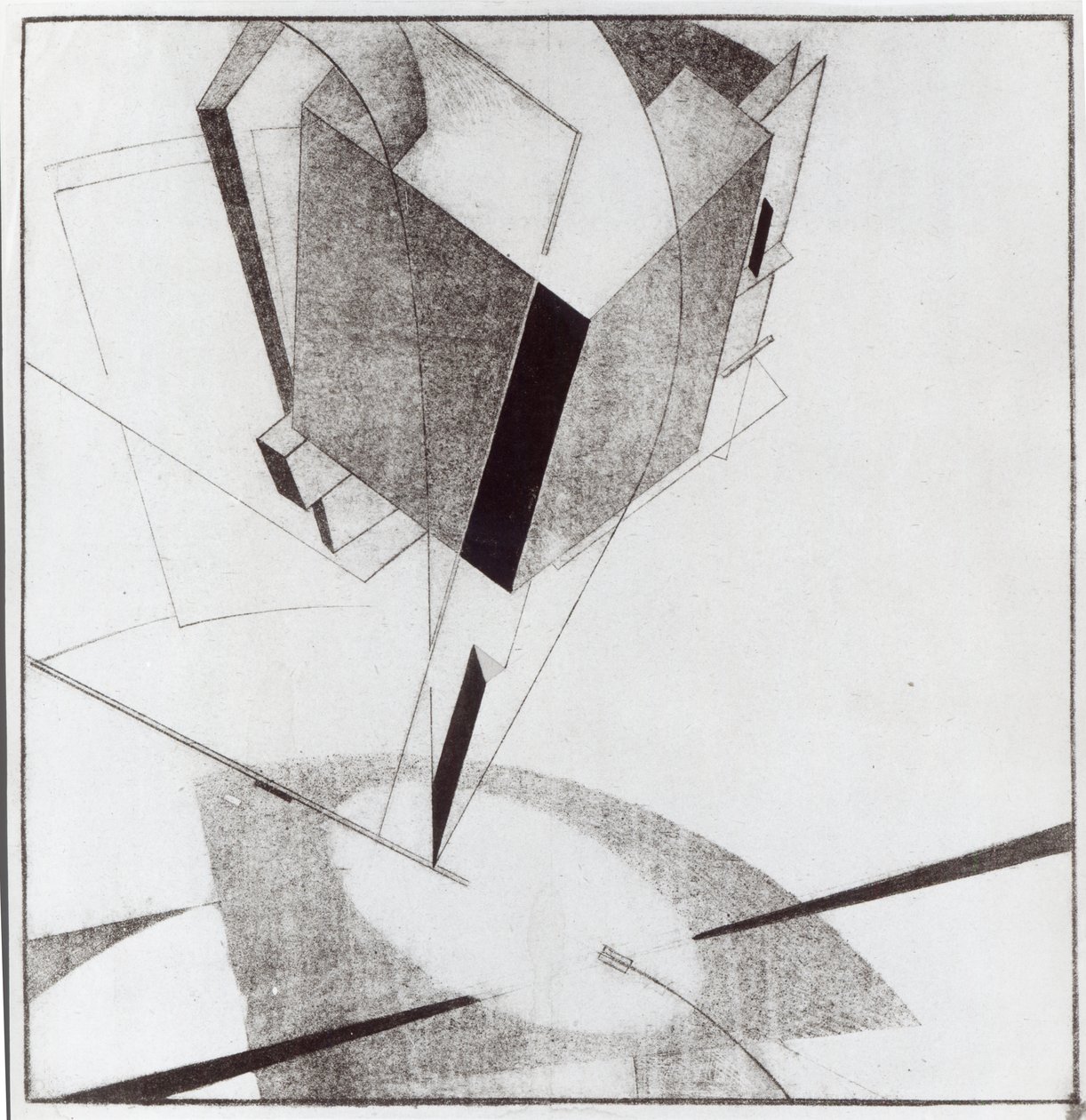 Proun 5 A, 1919 (delvis handfärgad litho) av Eliezer Markowich Lissitzky
