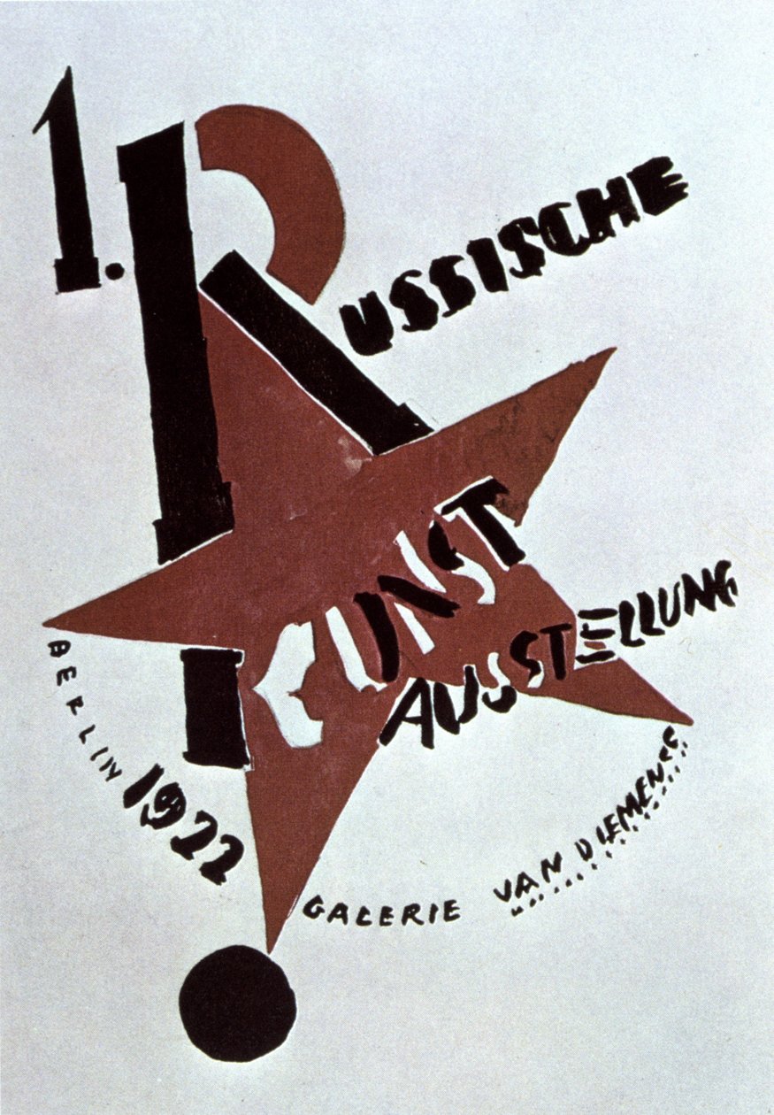 Design av Lazar Lissitzky för omslaget till katalogen för den första utställningen av rysk konst , Berlin av Eliezer Markowich (1890 1941) Lissitzky