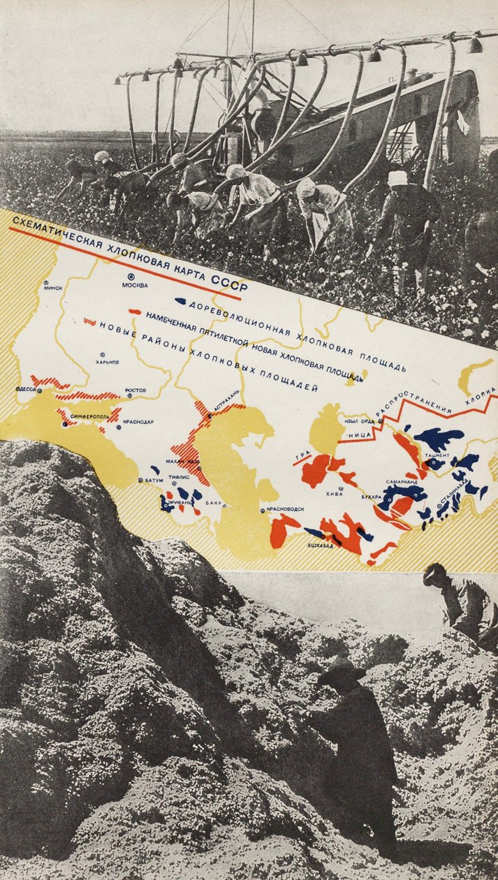 Bomullsuppfödning. Illustration från USSR Builds Socialism, 1933. av Eliezer Markowich Lissitzky