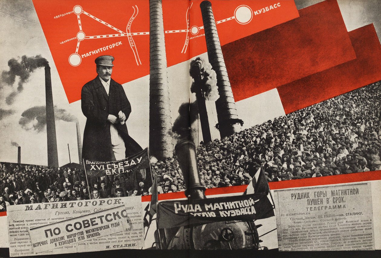 Magnitogorsk - Kuzbass. Illustration från USSR Builds Socialism, 1933. av Eliezer Markowich Lissitzky