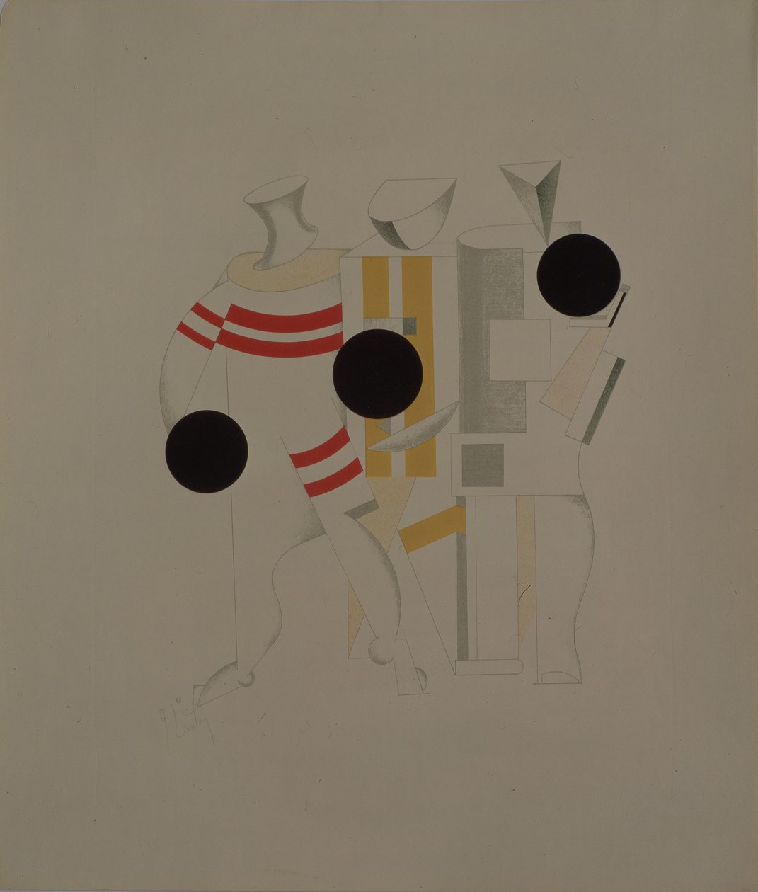 Idrottsmän. Statyett för operan Seger över solen av A. Kruchenykh, 1920-1921 av Eliezer Markowich Lissitzky