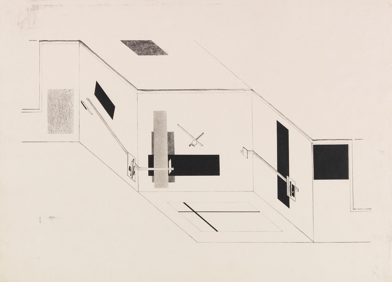 Proun-rummet. Blad 5 av I Kestner-portföljen, 1923. av Eliezer Markowich Lissitzky