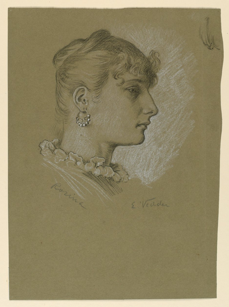Teckning, Kvinnohuvud, profil: Rosina, ca 1885 av Elihu Vedder
