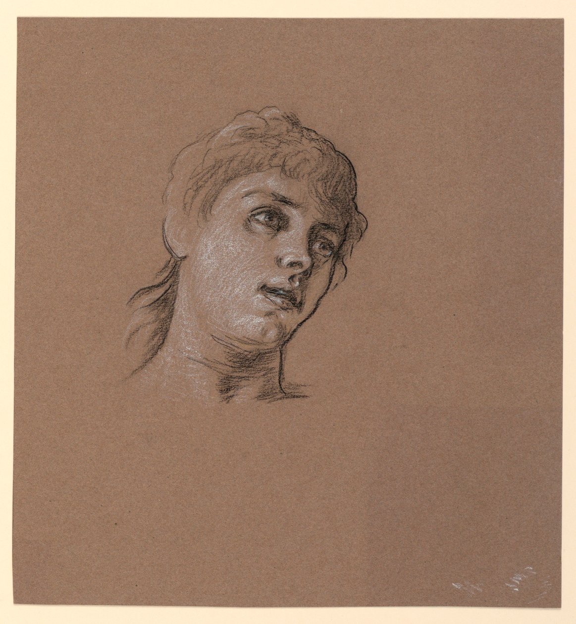 Teckning, Porträttskiss av en ung flicka, ca 1885 av Elihu Vedder