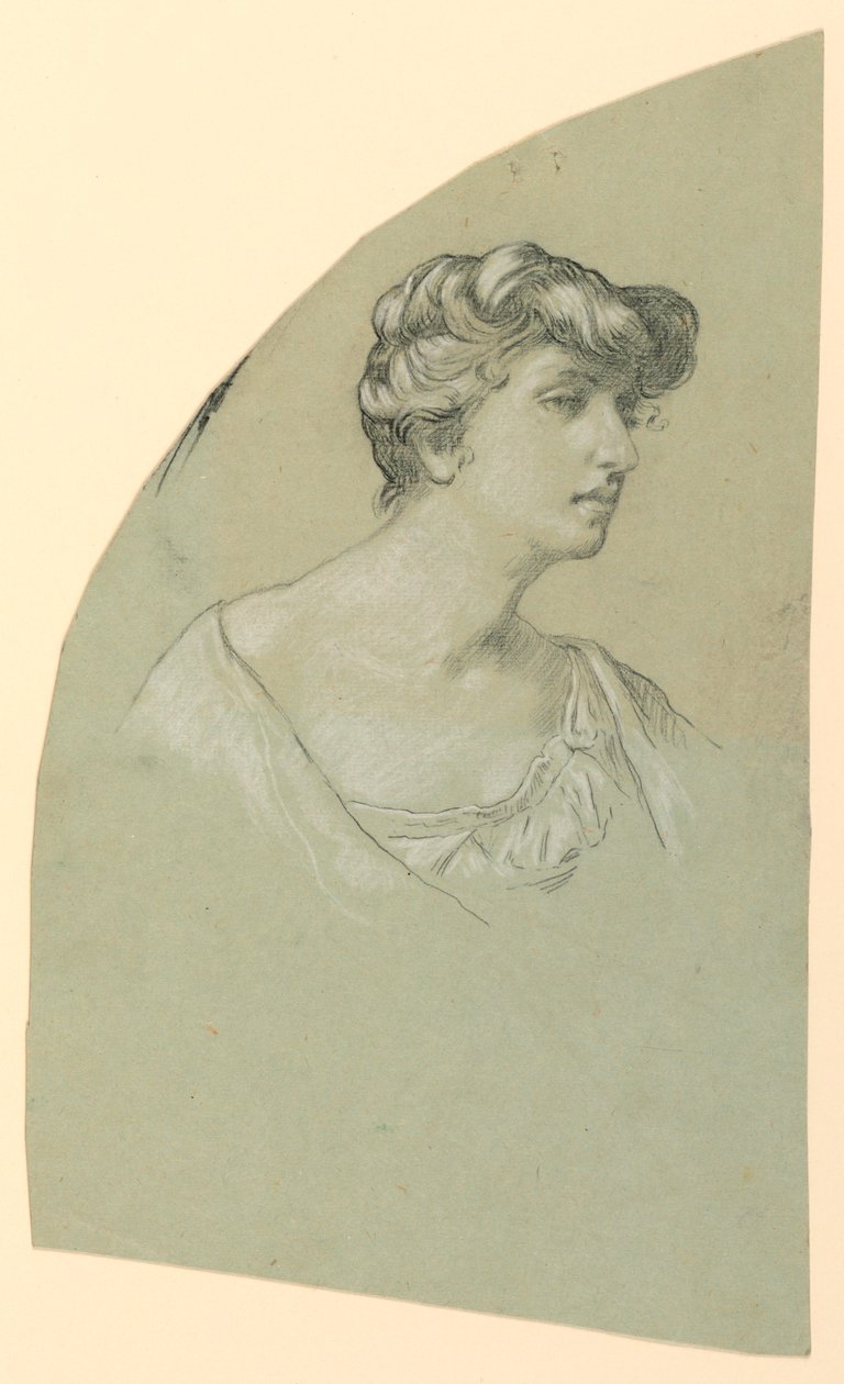 Teckning, Porträttskiss av en ung kvinna, ca 1885 av Elihu Vedder