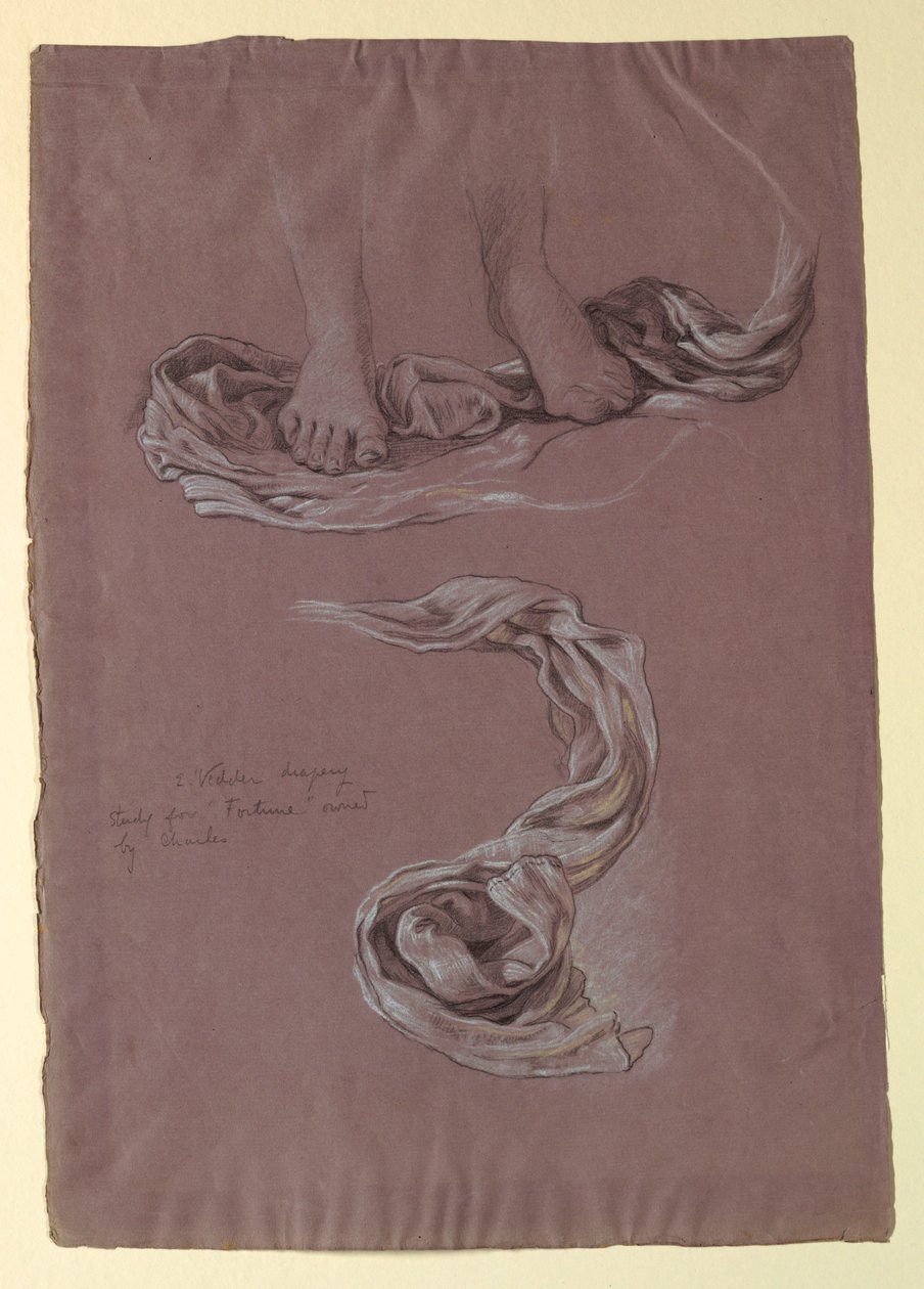 Teckning, studie av draperi "Fortune", ca 1877 av Elihu Vedder