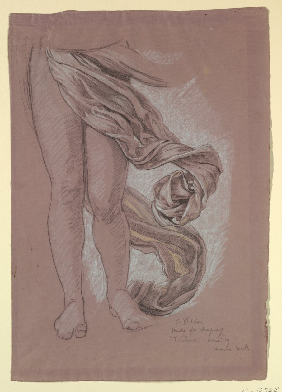 Teckning, studie av draperi till "Fortune", ca 1877 av Elihu Vedder