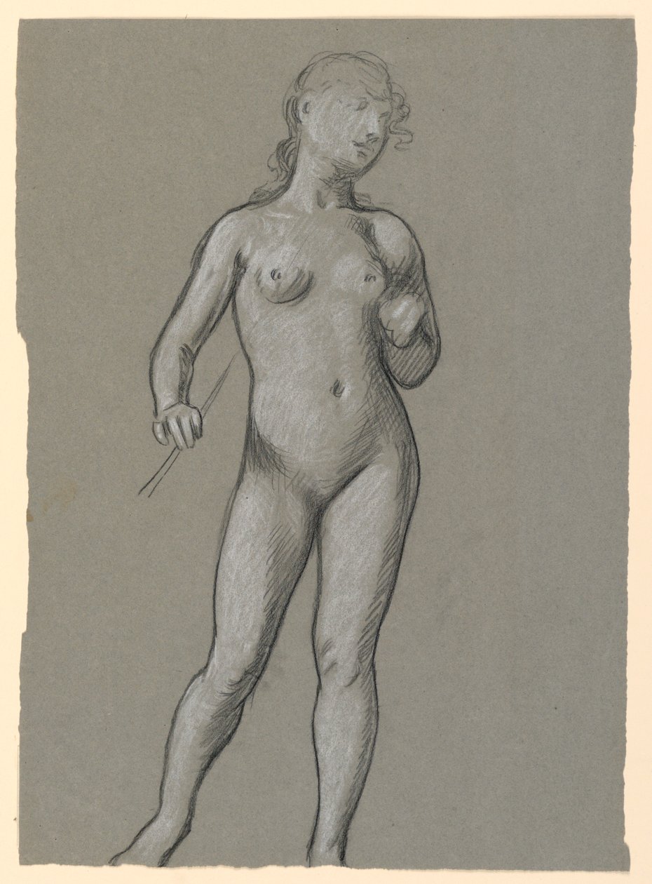 Teckning, studie av kvinnlig nakenbild, ca 1885 av Elihu Vedder