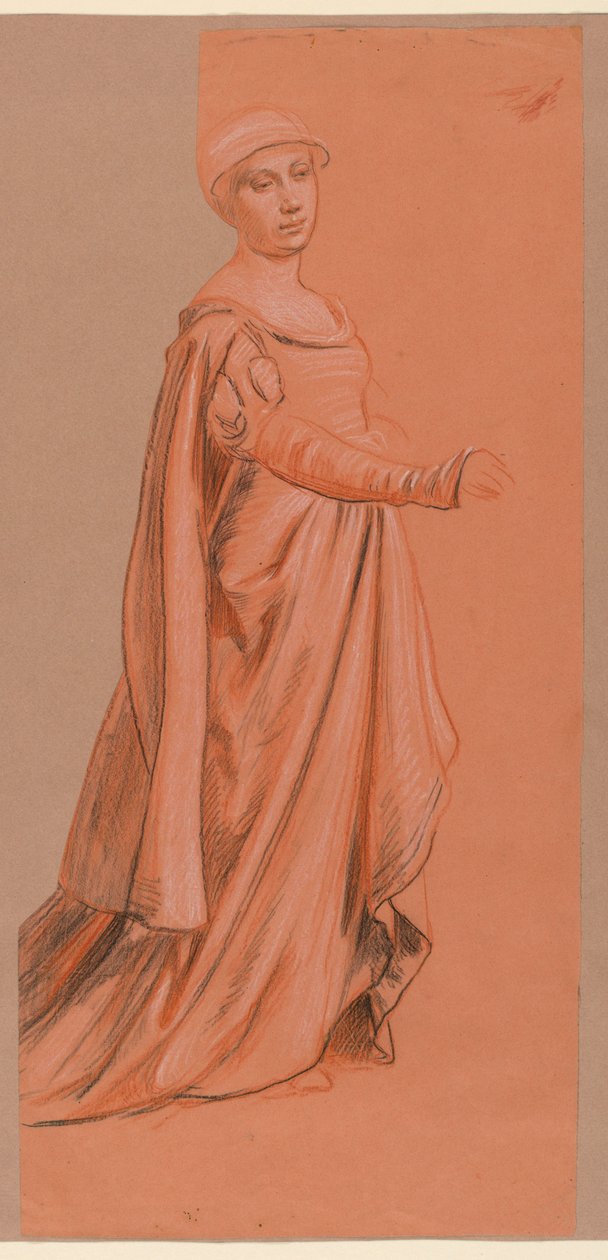 Teckning, Studie av en kostymerad figur ur "Bröllopsprocession", 1871-72 av Elihu Vedder