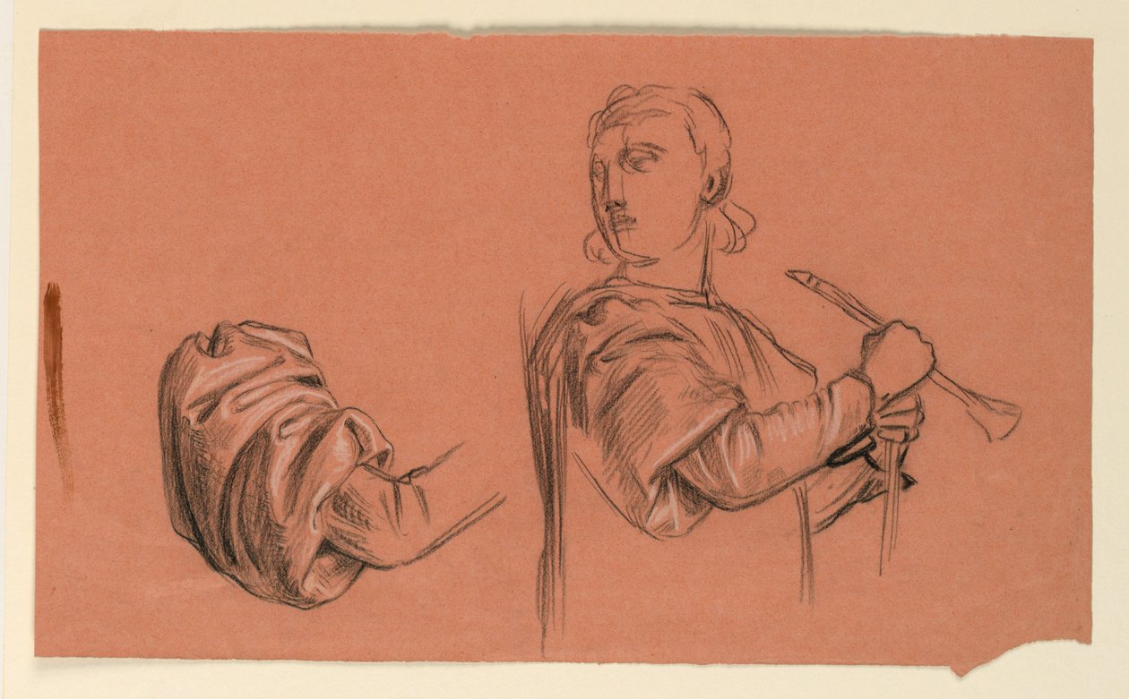 Teckning, detaljstudie av figur, ca 1885 av Elihu Vedder