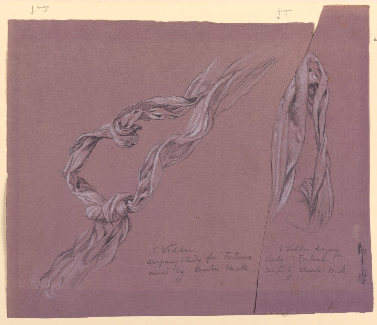 Teckning, studier av draperi för figuren "Fortune", ca 1877 av Elihu Vedder