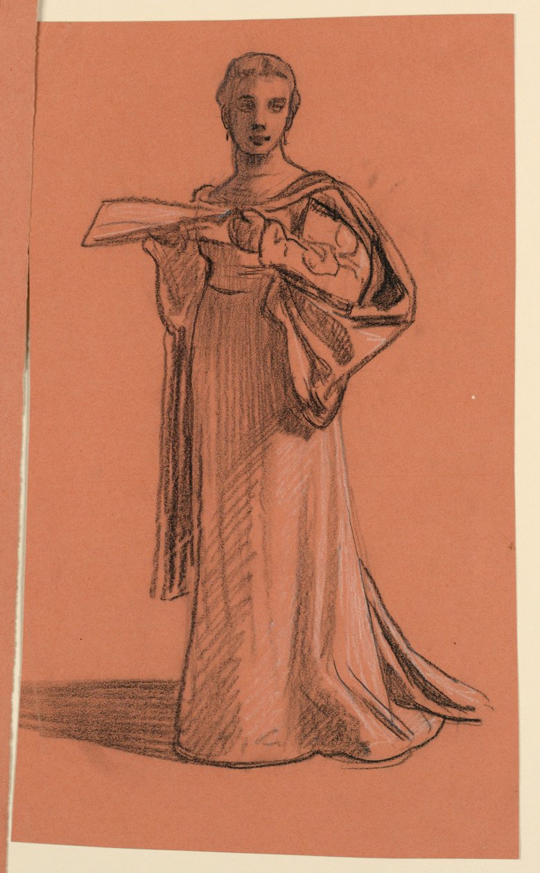 Teckning, studie till figur i "Bröllopsprocession", ca 1872 av Elihu Vedder