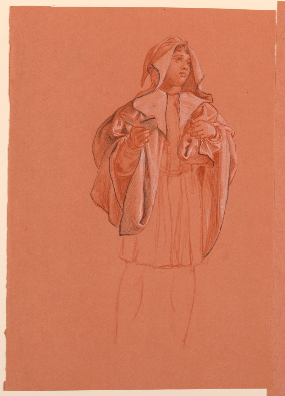 Teckning, studie av en figur i huvdräkt, ca 1885 av Elihu Vedder