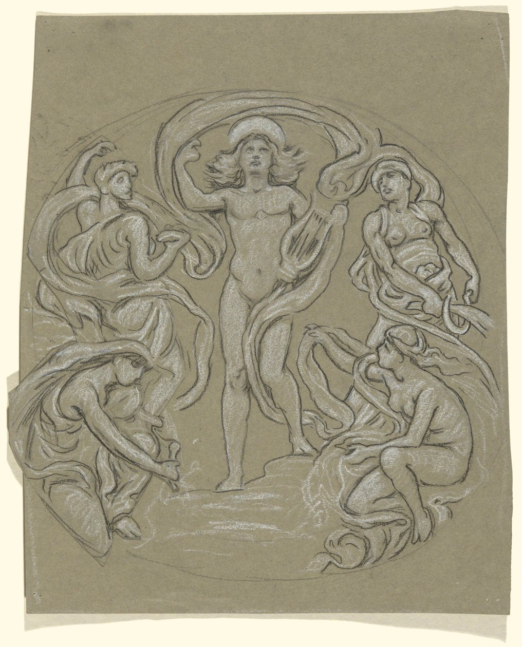 Studie för Center Circle of Huntington Ceiling: Apollo and Attendants av Elihu Vedder