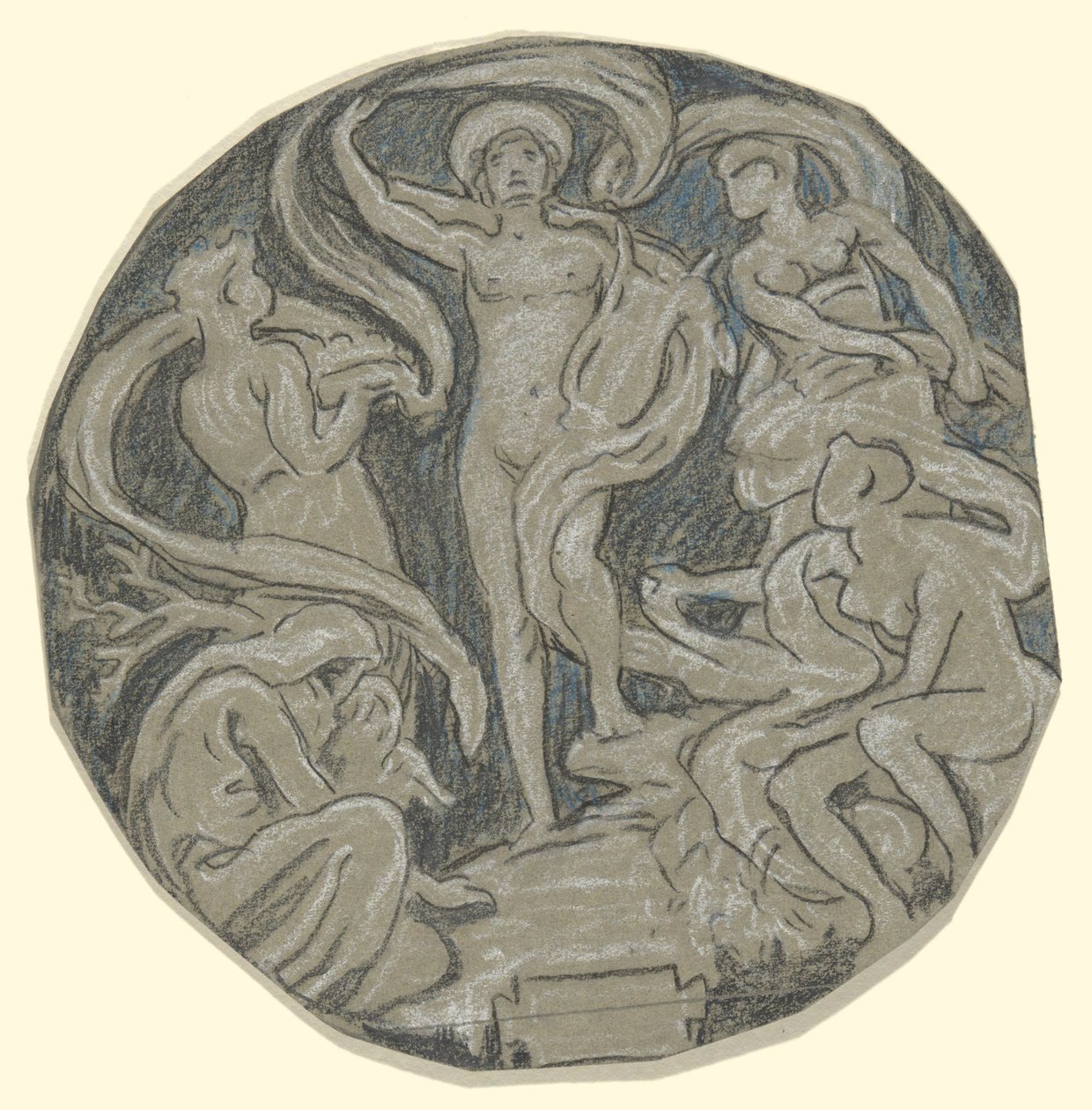 Studie för Center Circle of Huntington Ceiling; Apollo och skötare av Elihu Vedder