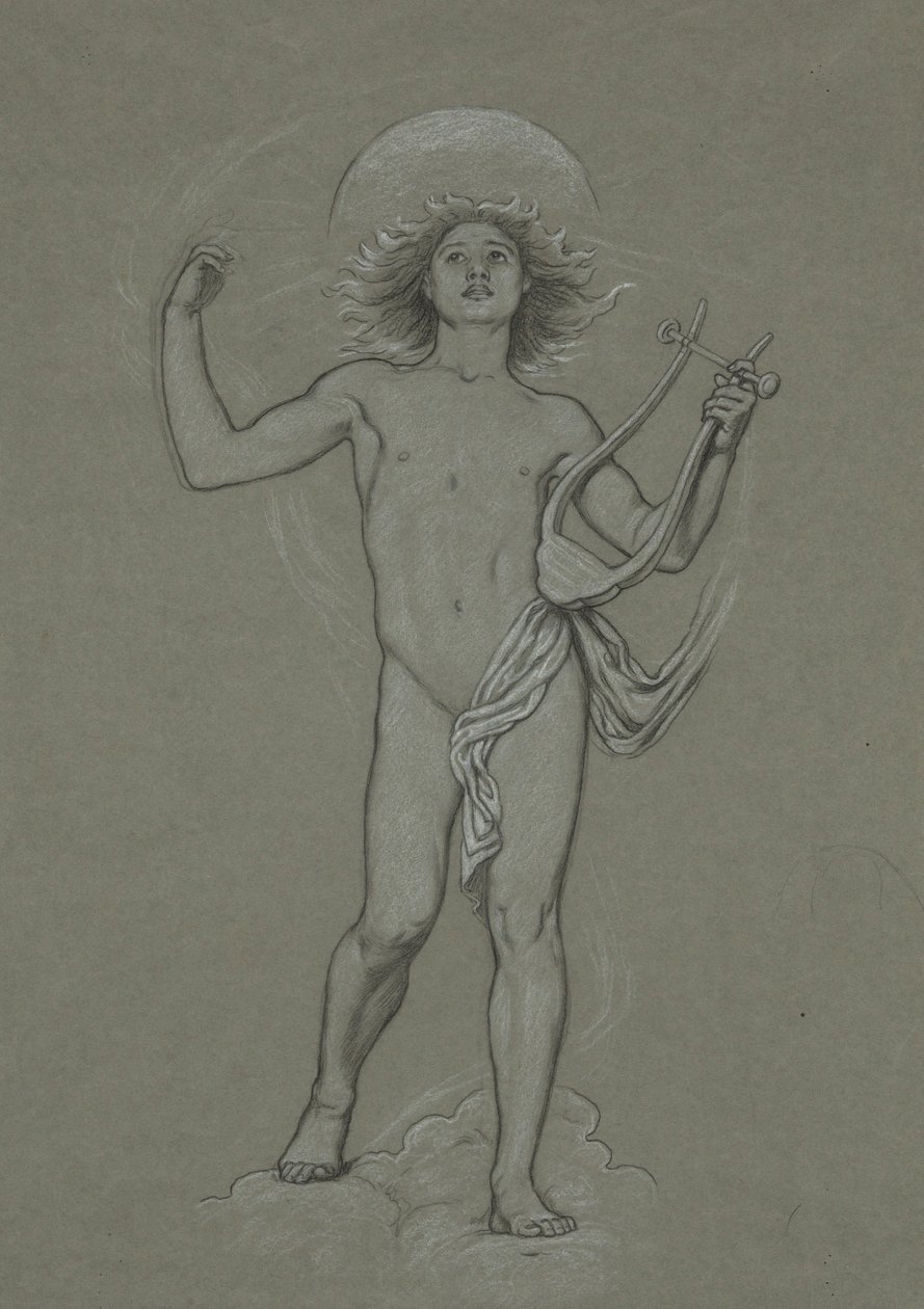 Studie för Figure of Apollo, från de 60 studierna för Huntington-taket (1926.80) av Elihu Vedder