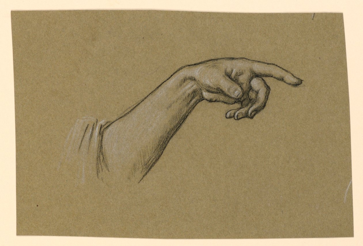 pekar vänster hand, handled, underarm till början av ärmen av Elihu Vedder