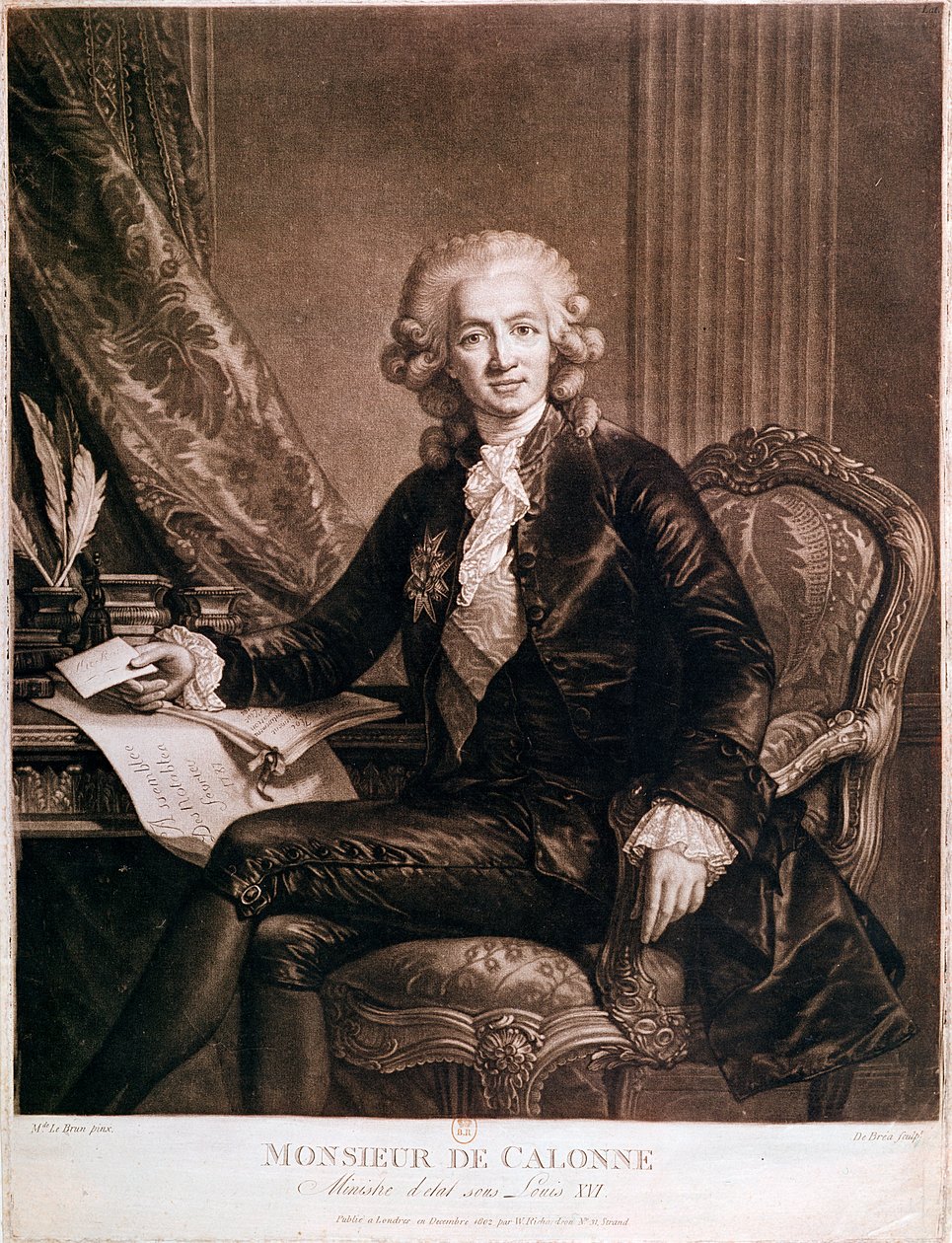 Charles Alexandre de Calonne (1734-1802) Generalkontrollör för Ludvig XVI:s finanser (1754-93) graverad av de Brea av Elisabeth Louise Vigee Lebrun