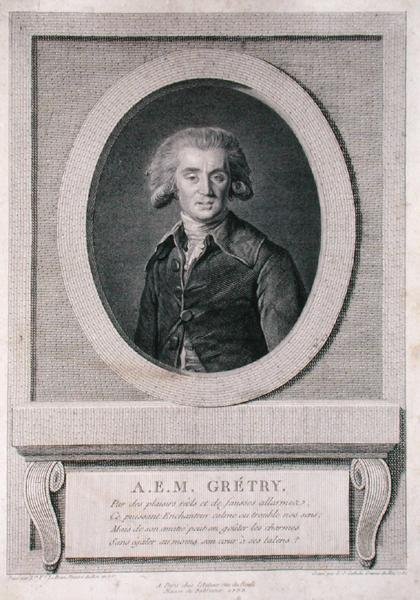 Andre Ernest Modeste Gretry (1741-1813) graverad av Louis Jacques Cathelin (1738-1804) 1786 (gravyr) av Elisabeth Louise (after) Vigee Lebrun