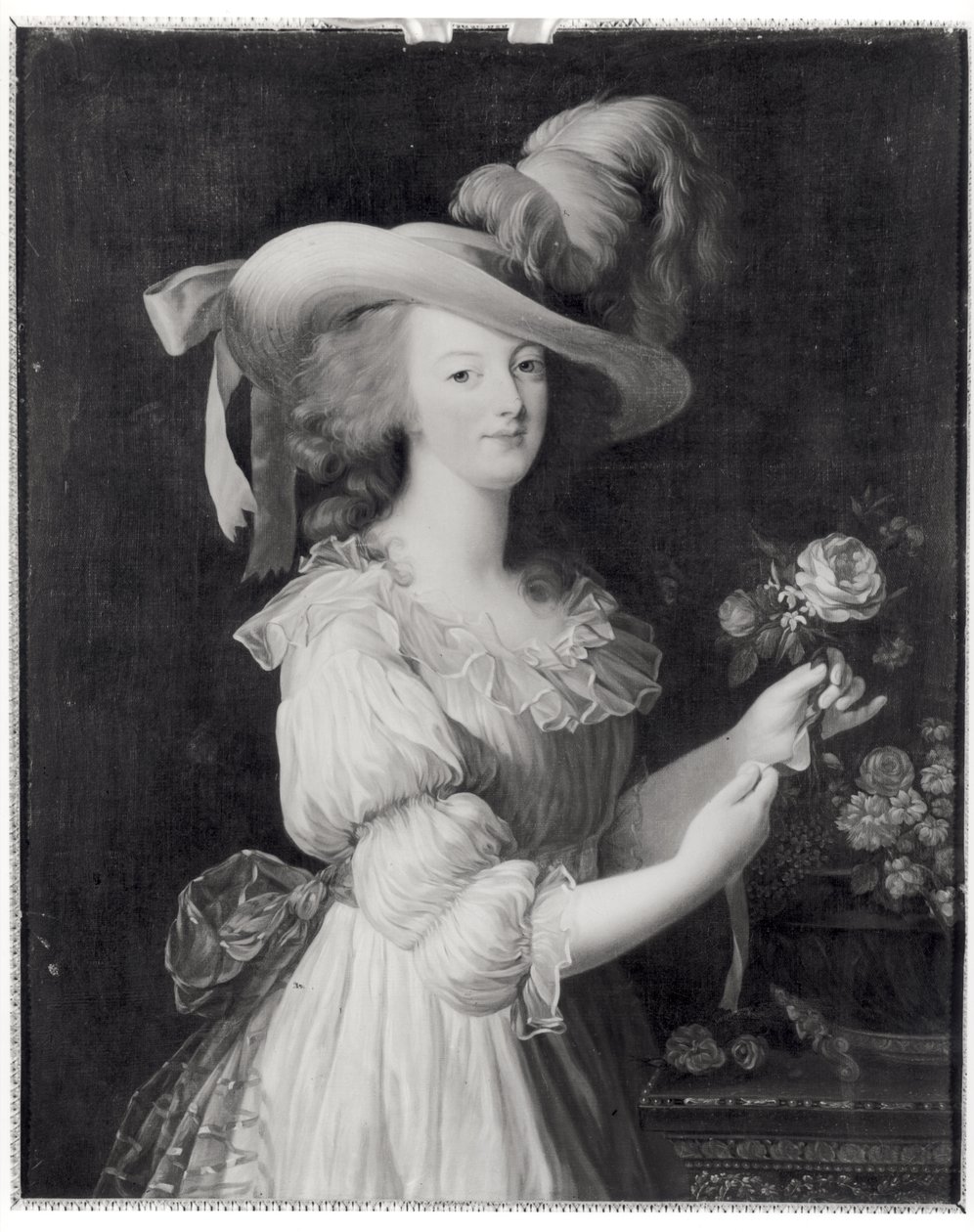 Kopia av ett porträtt av Marie-Antoinette (1755-93) efter 1783 (olja på duk) (s/v foto) av Elisabeth Louise (after) Vigee Lebrun