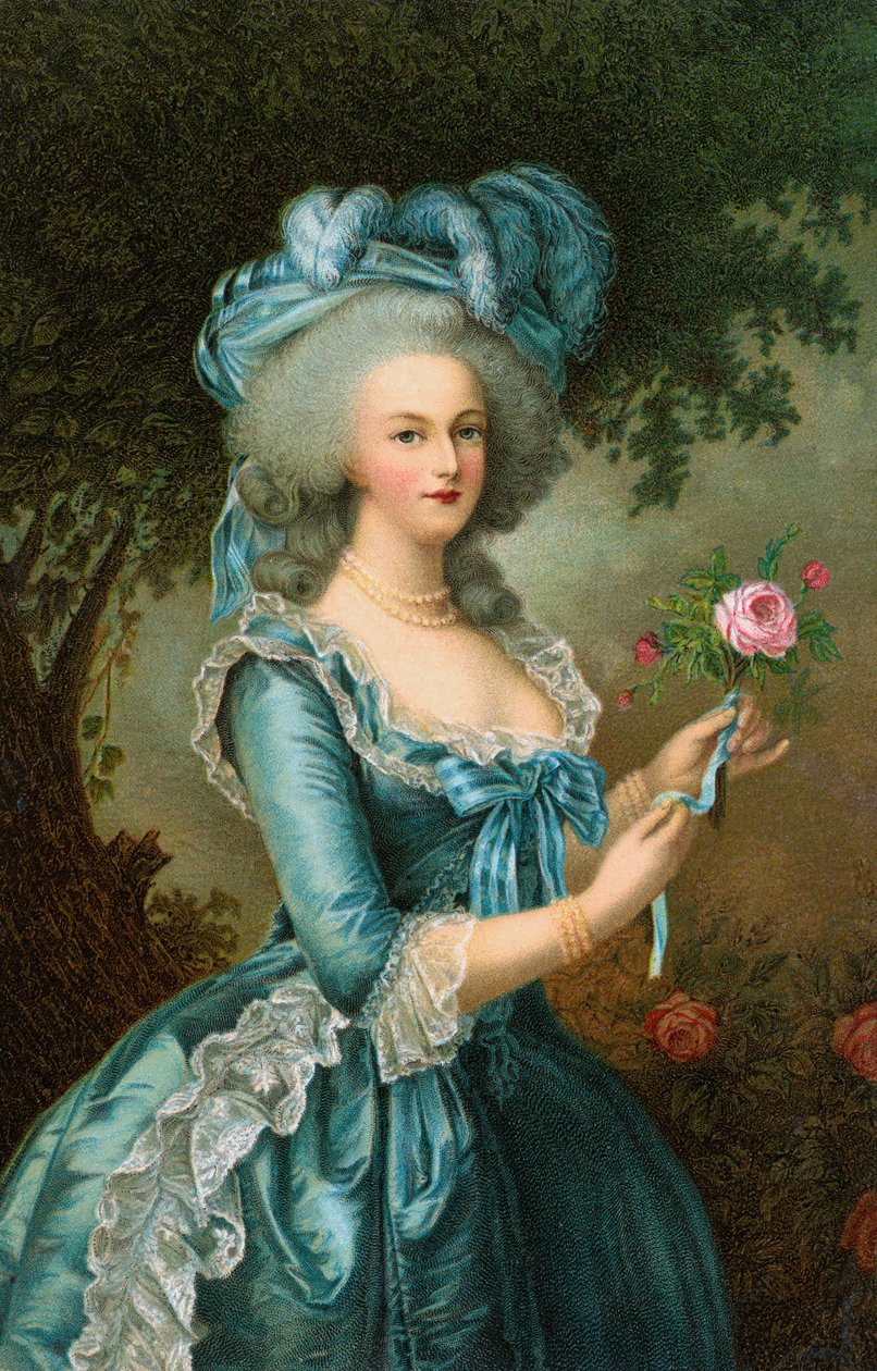 Porträtt av Marie-Antoinette med en ros av Elisabeth Louise (after) Vigee Lebrun
