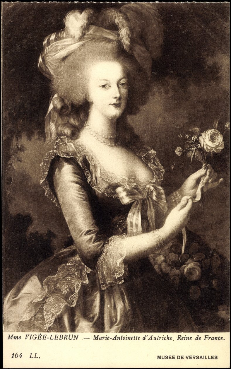 Porträtt av drottning Marie Antoinette (1755-1793) (tryck) av Elisabeth Louise (after) Vigee Lebrun