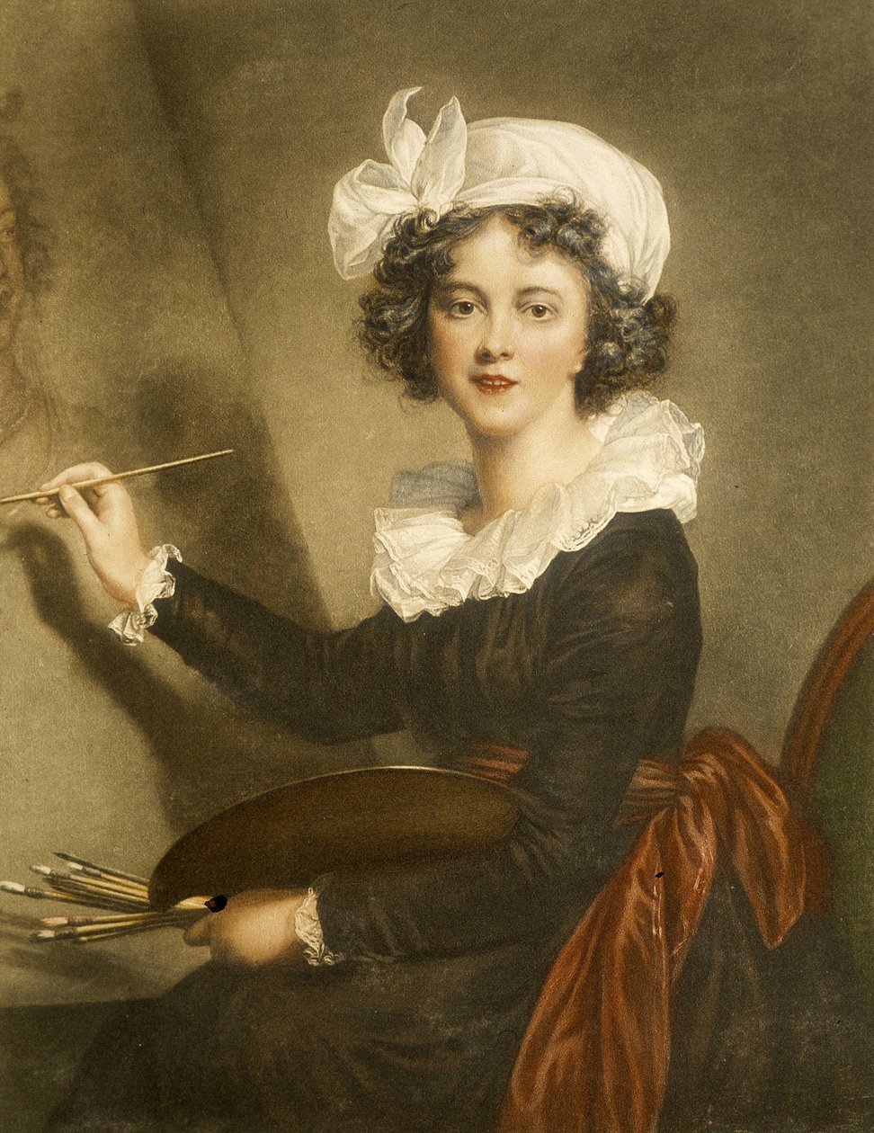 Gravyr som återger Marie Elisabeth Louise Vigee Le brun (eller Vigee-Lebrun eller Vigee Lebrun av Elisabeth Louise (after) Vigee Lebrun