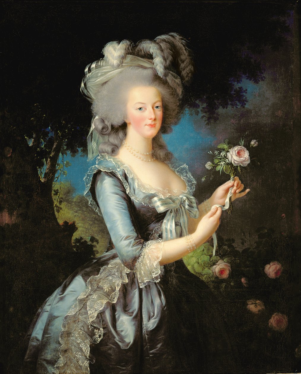 Marie Antoinette med en ros av Elisabeth Louise Vigee Lebrun